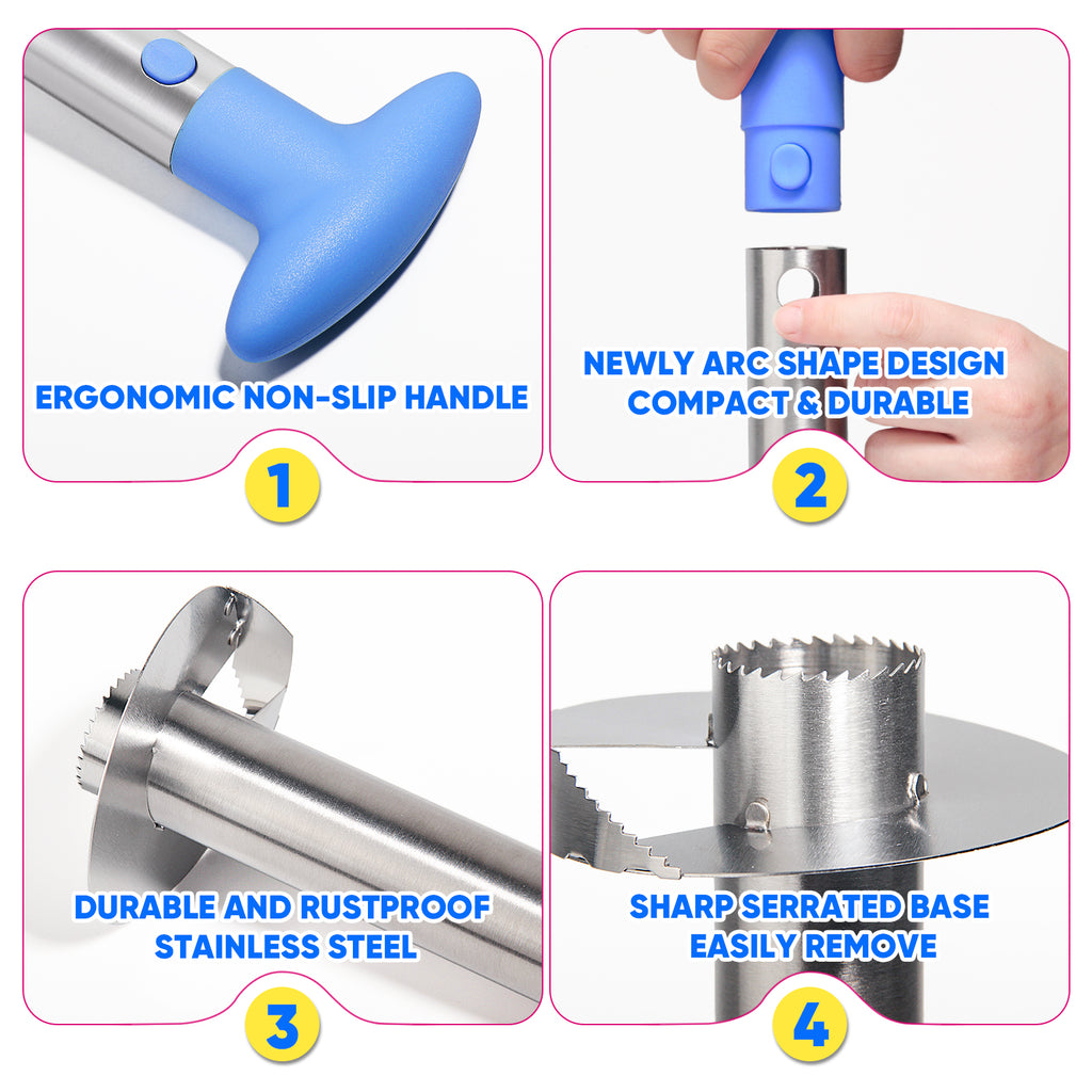 Pineapple Corer, [Upgraded, Reinforced, Thicker Blade] Newness Premium Pineapple Corer Remover, Stainless Steel Pineapple Core Tool for Home & Kitchen with Sharp Blade for Diced Fruit Ring (Blue)
