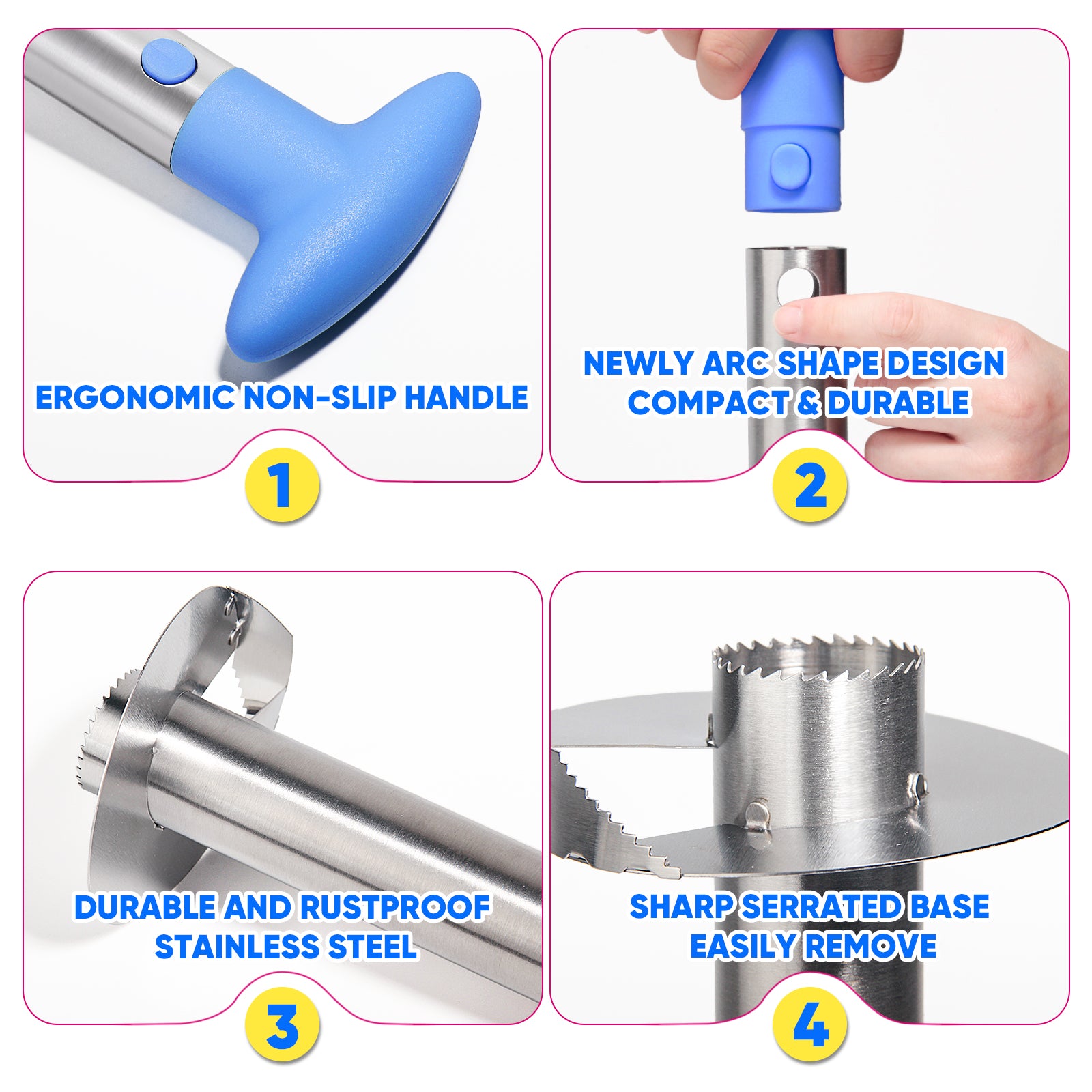 Pineapple Corer, [Upgraded, Reinforced, Thicker Blade] Newness Premium Pineapple Corer Remover, Stainless Steel Pineapple Core Tool for Home & Kitchen with Sharp Blade for Diced Fruit Ring (Blue)
