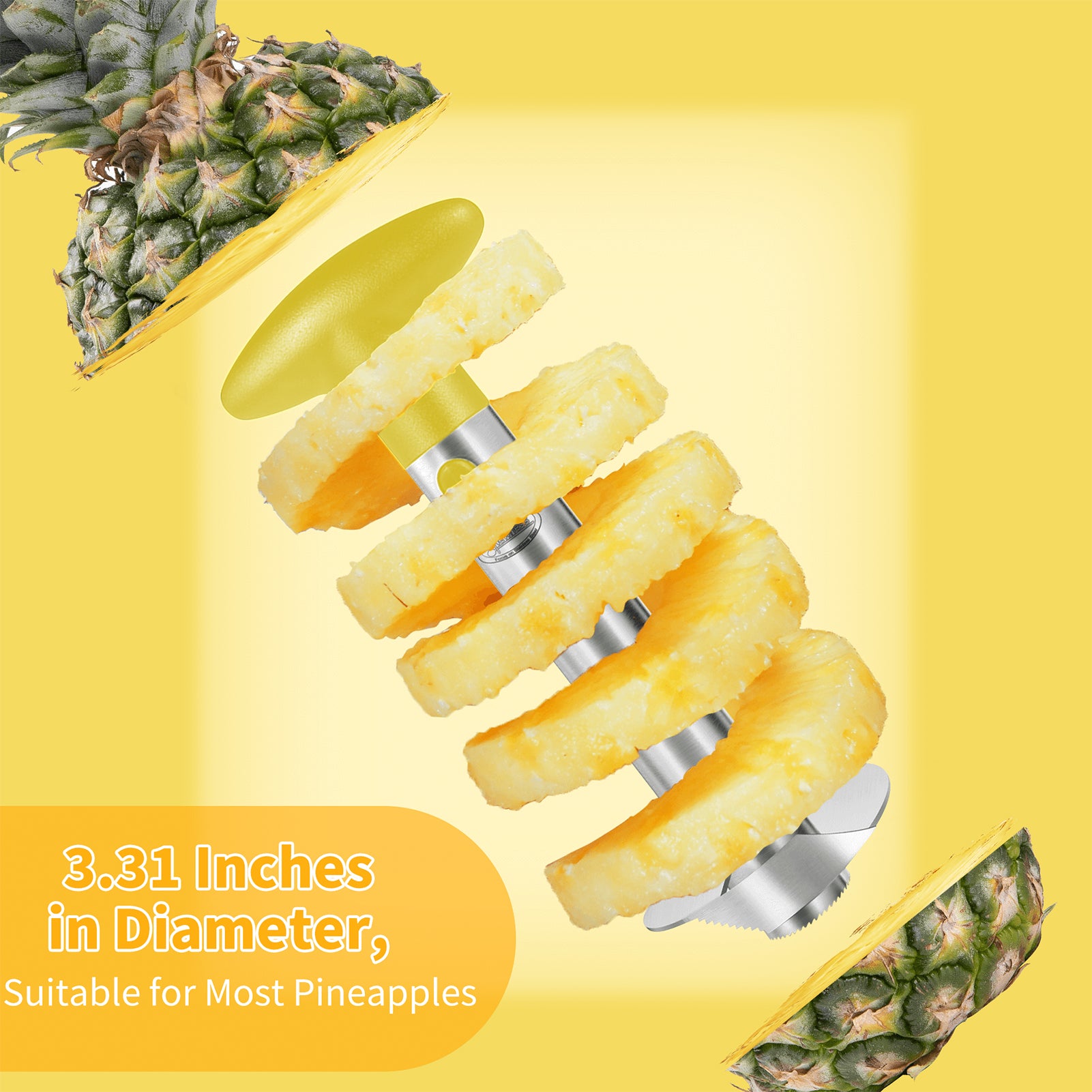 Pineapple Corer, [Upgraded, Reinforced, Thicker Blade] Newness Premium Pineapple Corer Remover, Stainless Steel Pineapple Core Remover Kitchen Tool with Sharp Blade for Diced Fruit Rings, Yellow