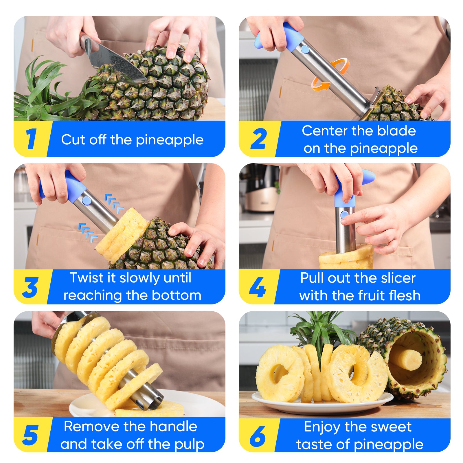 Pineapple Corer, [Upgraded, Reinforced, Thicker Blade] Newness Premium Pineapple Corer Remover, Stainless Steel Pineapple Core Tool for Home & Kitchen with Sharp Blade for Diced Fruit Ring (Blue)