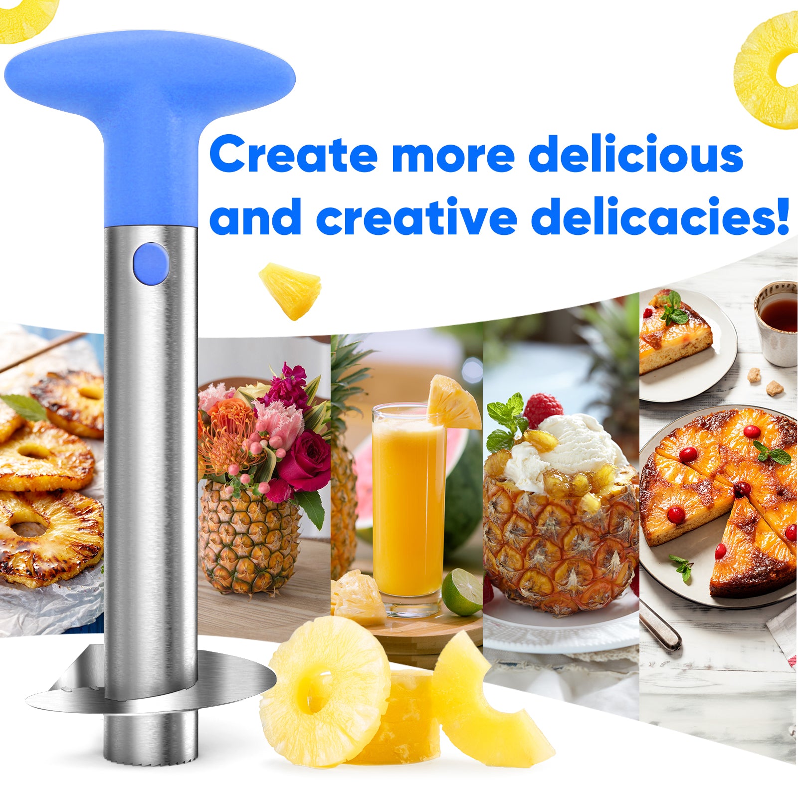 Pineapple Corer, [Upgraded, Reinforced, Thicker Blade] Newness Premium Pineapple Corer Remover, Stainless Steel Pineapple Core Tool for Home & Kitchen with Sharp Blade for Diced Fruit Ring (Blue)