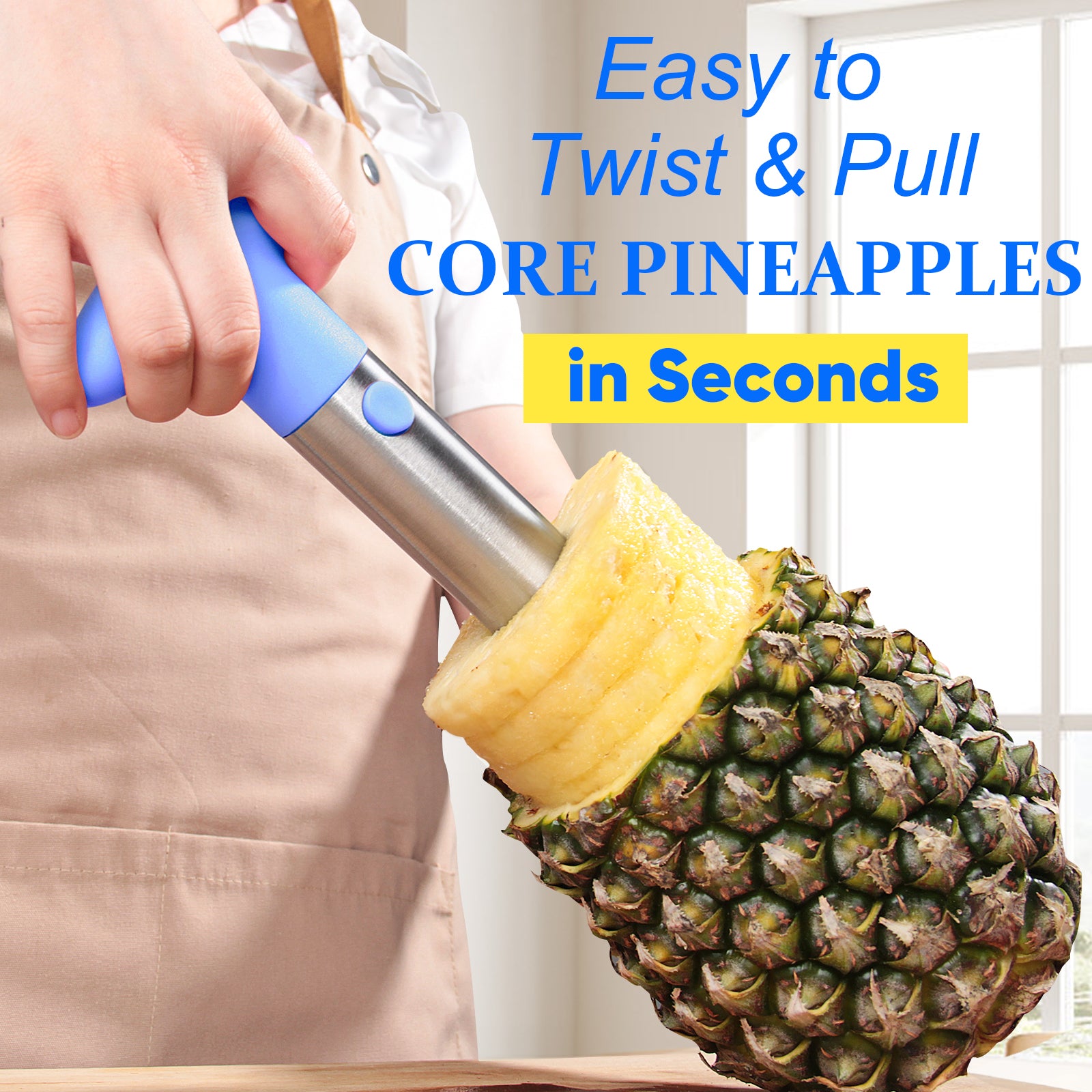 Pineapple Corer, [Upgraded, Reinforced, Thicker Blade] Newness Premium Pineapple Corer Remover, Stainless Steel Pineapple Core Tool for Home & Kitchen with Sharp Blade for Diced Fruit Ring (Blue)