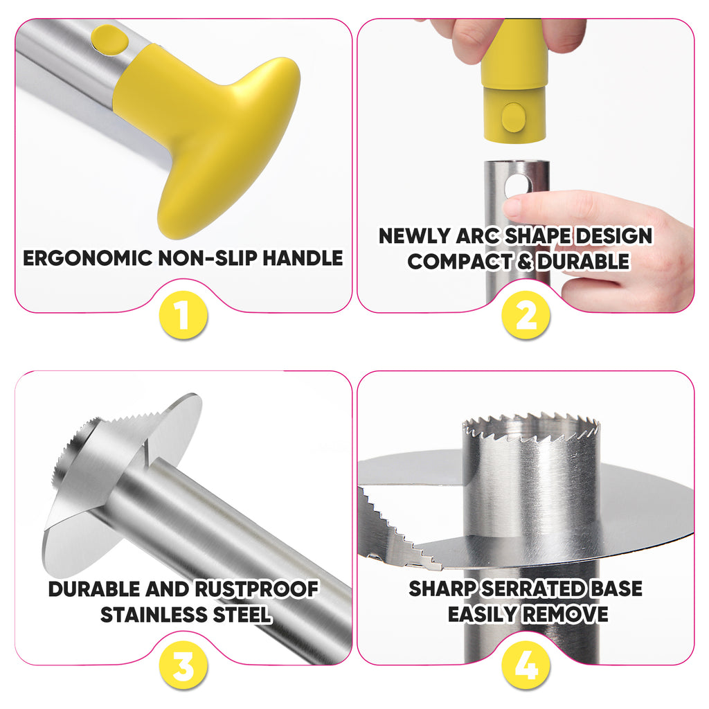Pineapple Corer, [Upgraded, Reinforced, Thicker Blade] Newness Premium Pineapple Corer Remover, Stainless Steel Pineapple Core Remover Kitchen Tool with Sharp Blade for Diced Fruit Rings, Yellow