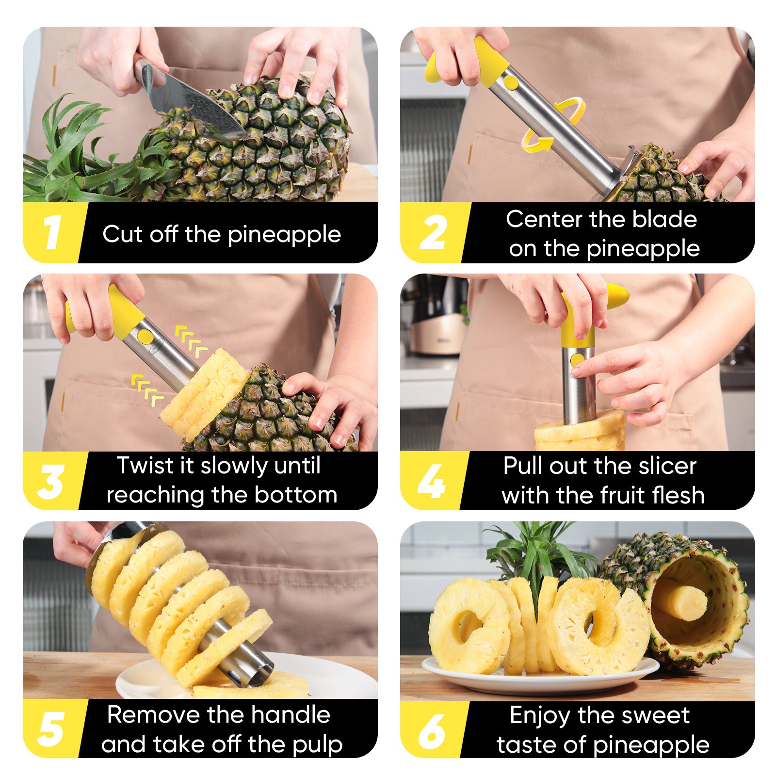 Pineapple Corer, [Upgraded, Reinforced, Thicker Blade] Newness Premium Pineapple Corer Remover, Stainless Steel Pineapple Core Remover Kitchen Tool with Sharp Blade for Diced Fruit Rings, Yellow