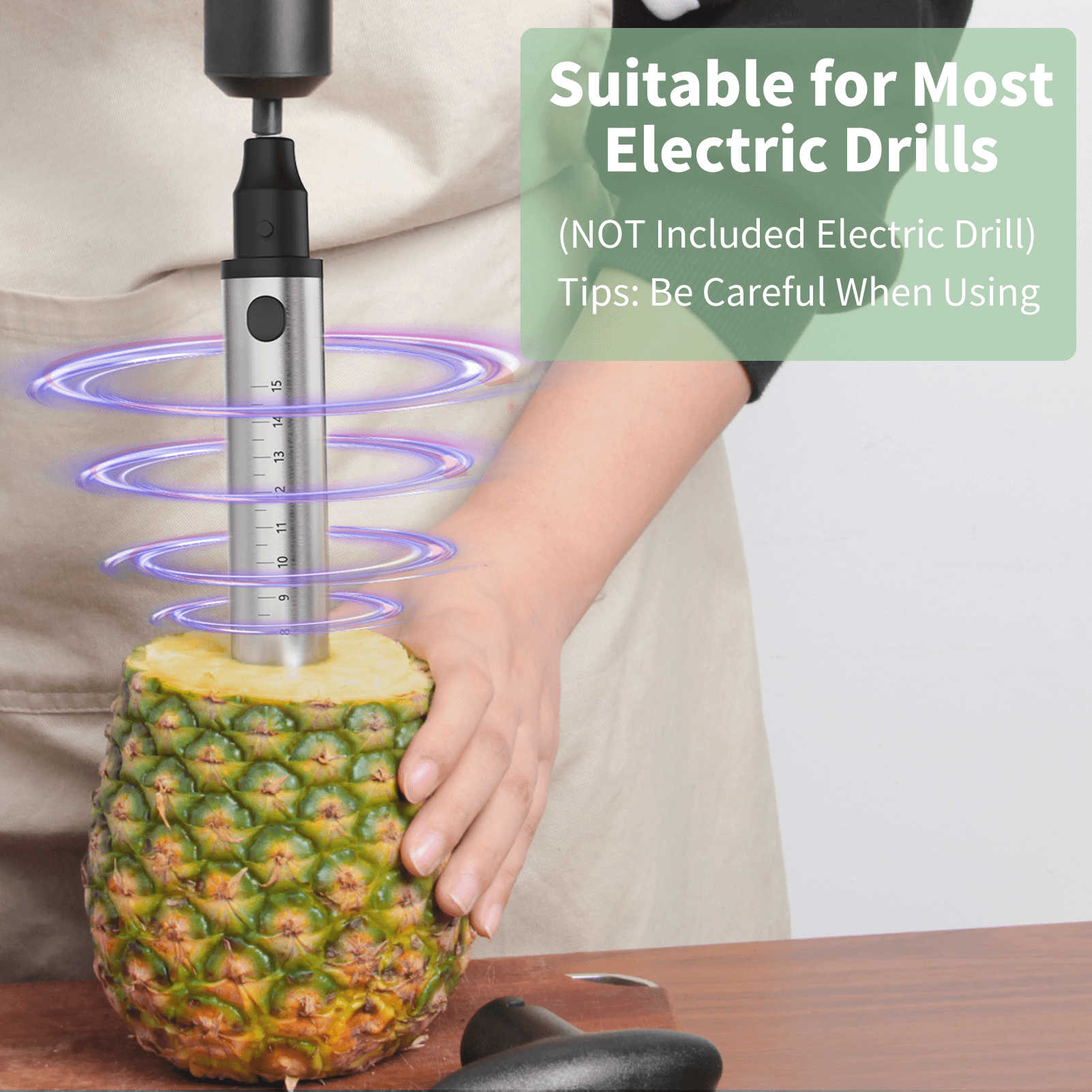 Newness Pineapple Corer with Knife, [Upgraded, Electric & Manual] Stainless Steel Fruit Pineapple Cutter with Electric Drill Accessory, Pineapple Slicer Core Remover Kitchen Tool with Measure Mark