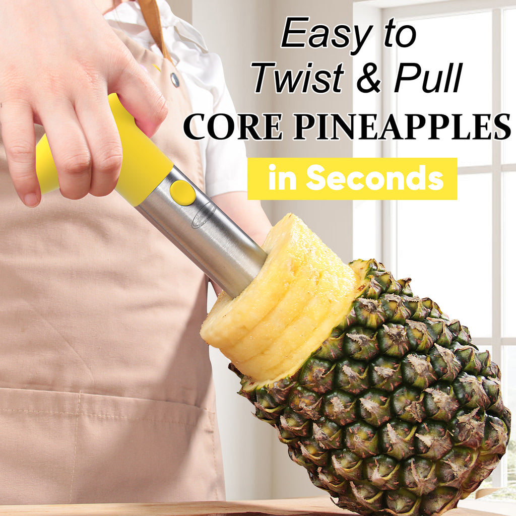 Pineapple Corer, [Upgraded, Reinforced, Thicker Blade] Newness Premium Pineapple Corer Remover, Stainless Steel Pineapple Core Remover Kitchen Tool with Sharp Blade for Diced Fruit Rings, Yellow