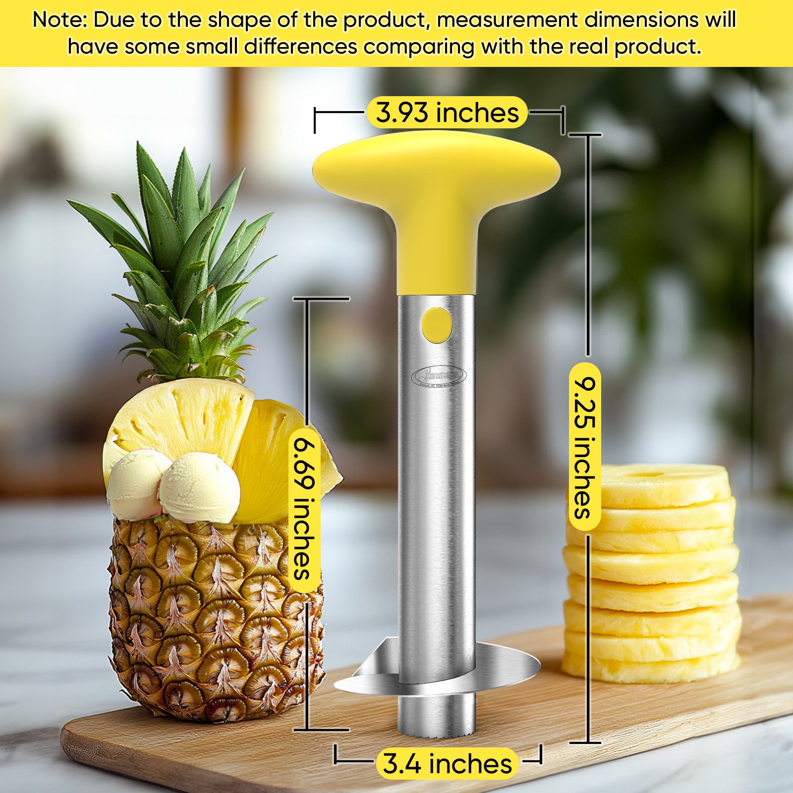 Pineapple Corer, [Upgraded, Reinforced, Thicker Blade] Newness Premium Pineapple Corer Remover, Stainless Steel Pineapple Core Remover Kitchen Tool with Sharp Blade for Diced Fruit Rings, Yellow